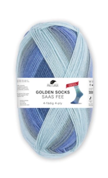 Sockenwolle 4-fädig Golden Socks Saas Fee Fb. 433.05 Hellblau-königsblau